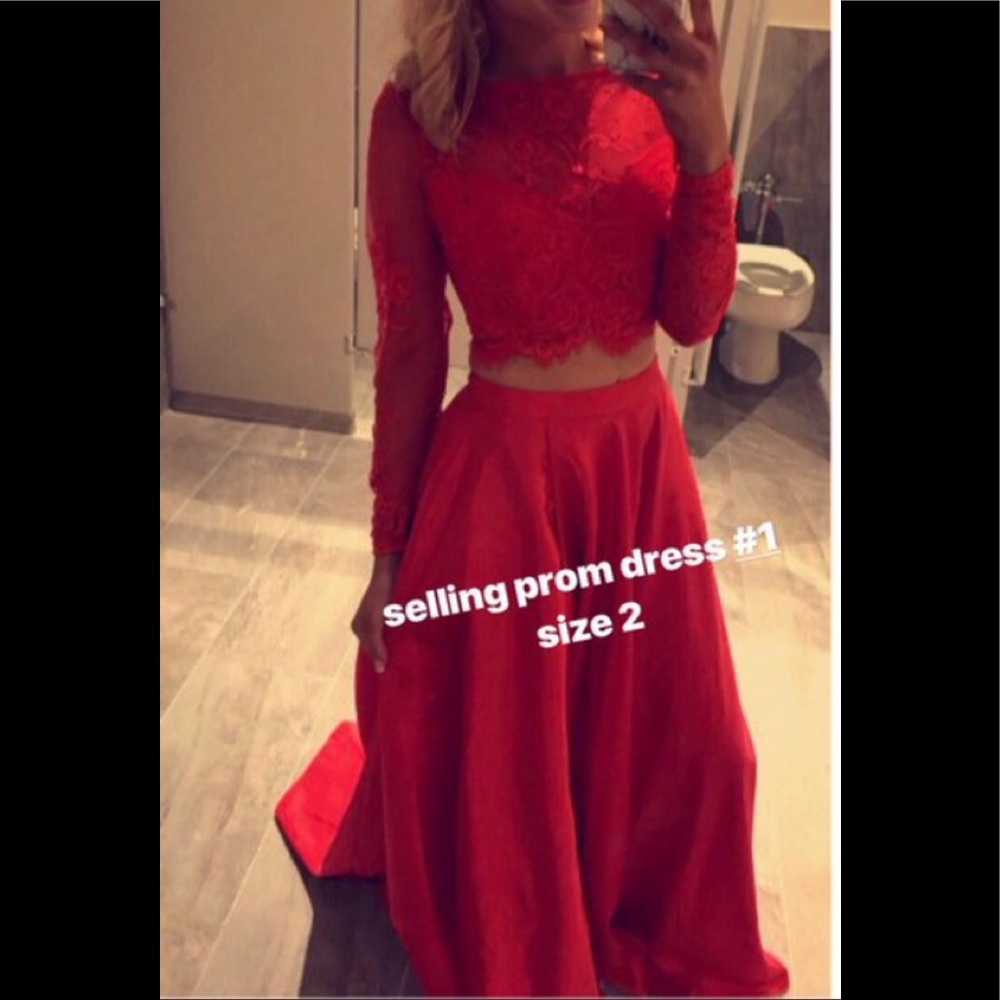 Red two piece prom dress